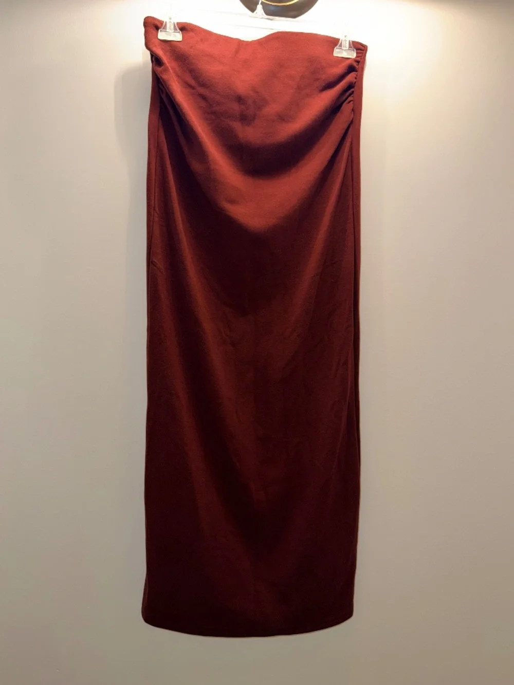 OGL Heat-Tech MaxWarm Ruched Side Pencil Maxi Skirt Women's Small Maroon NWOT